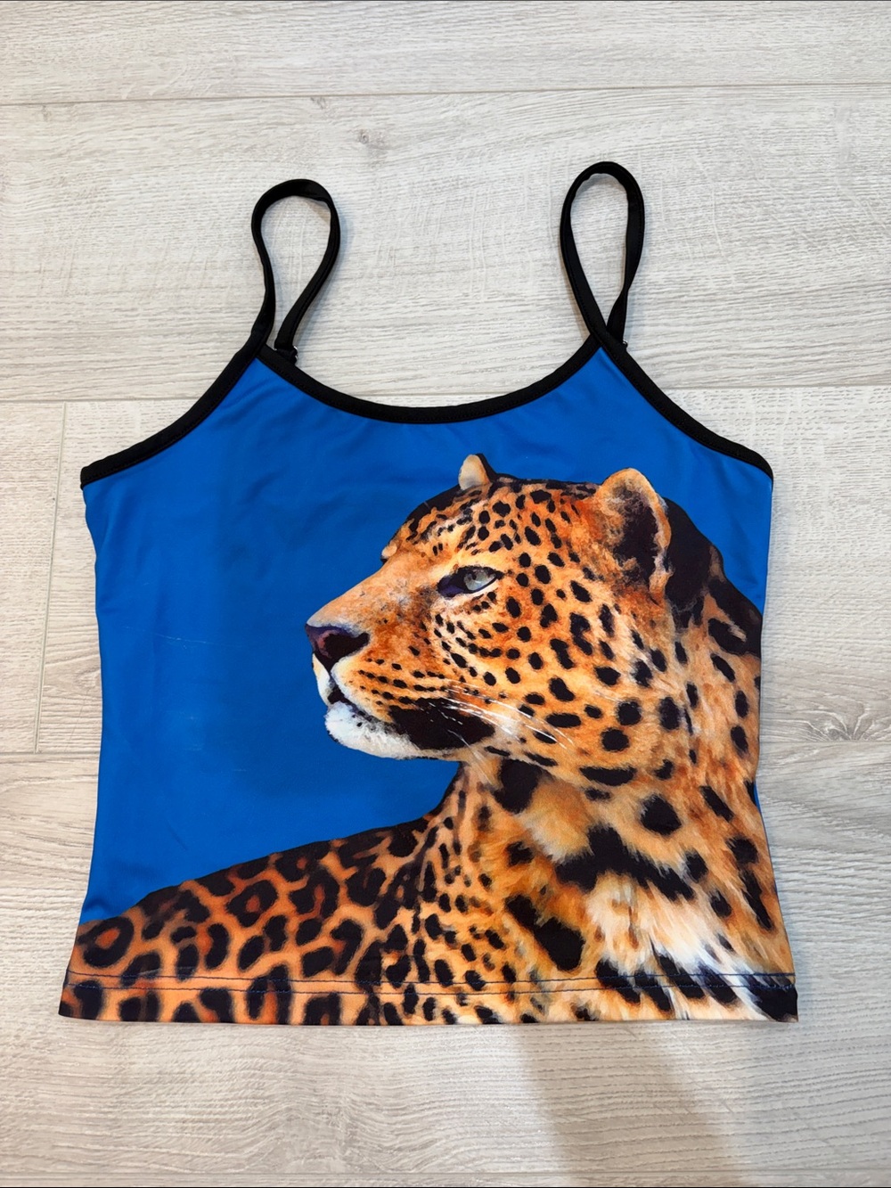 Blue Leopard Print Spaghetti Strap Tank Top